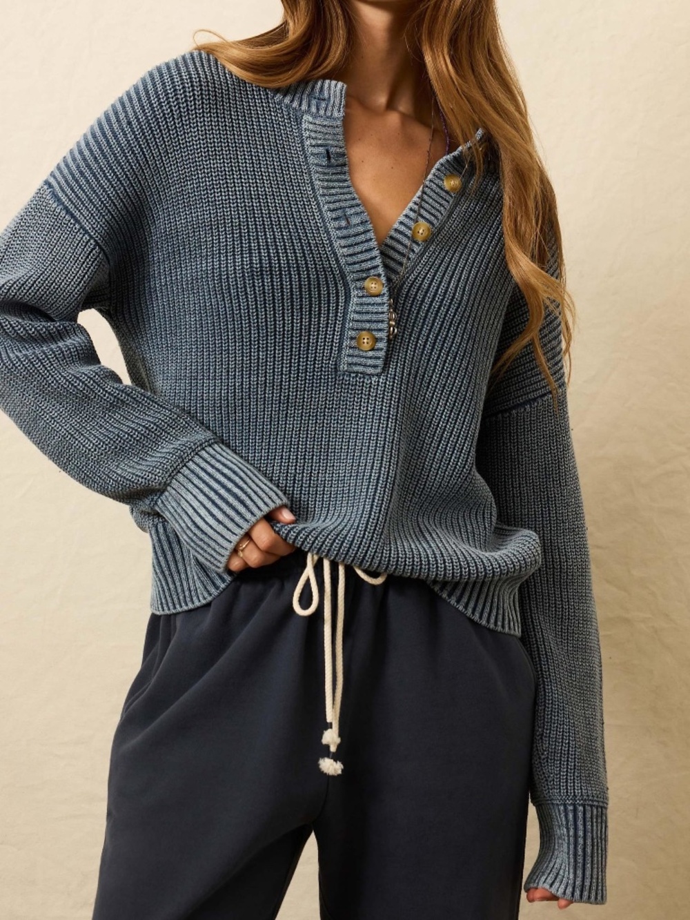 Sunwashed Cotton Fisherman Henley